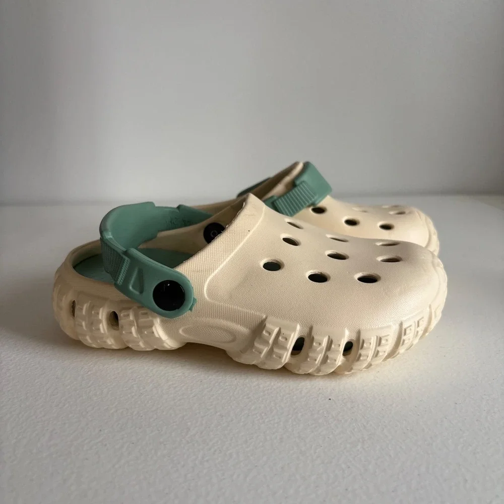 Kids Clogs Cream Green Slip On Water Shoes Garden Sandals‎ Size 26 27
